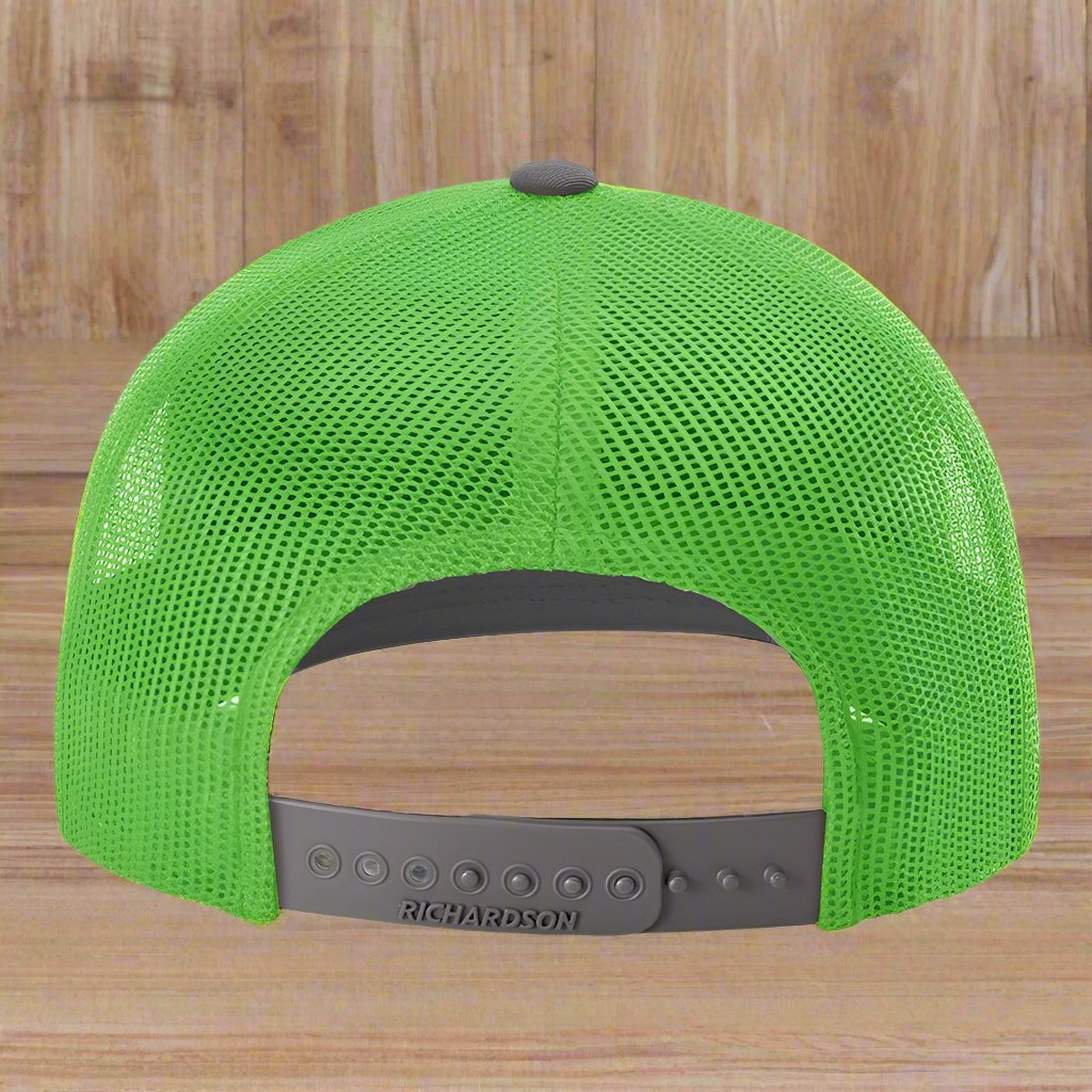 Richardson 112 - Snapback Trucker Cap - CHARCOAL GRAY AND NEON GREEN