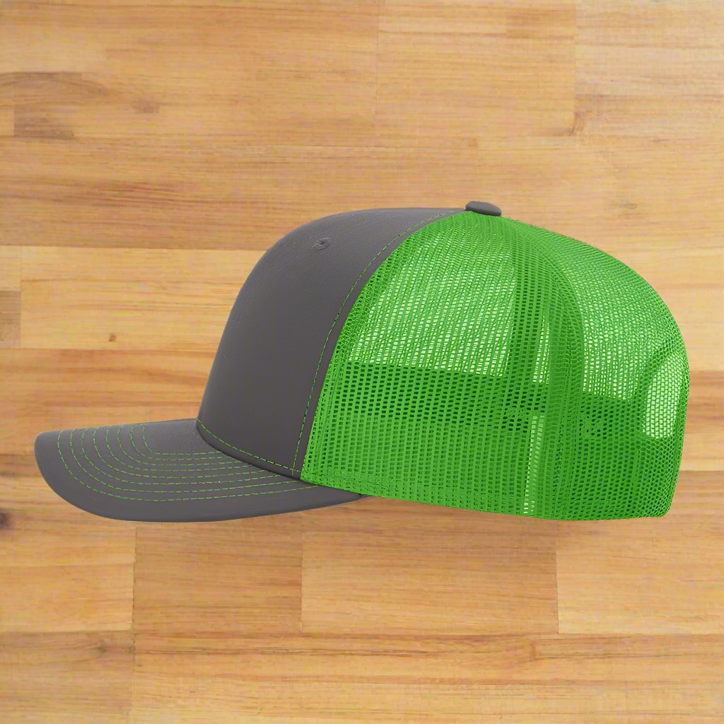 Richardson 112 - Snapback Trucker Cap - CHARCOAL GRAY AND NEON GREEN